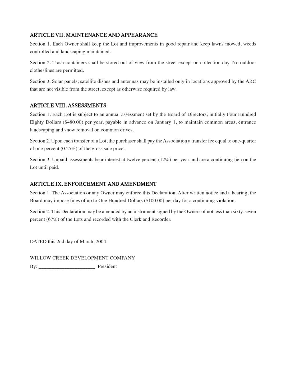 Page 3 of the Willow Creek Estates sample packet