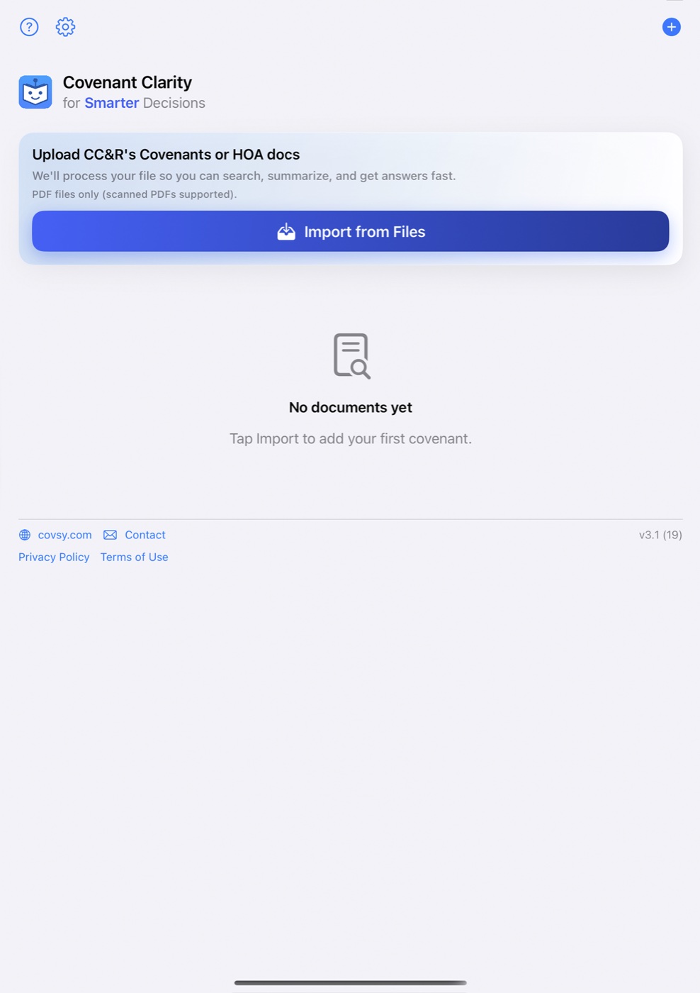 COVSY running on iPad with a wider document layout